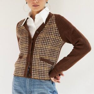 Re/Done 60s Slim Wool Blend Houndstooth Cardigan